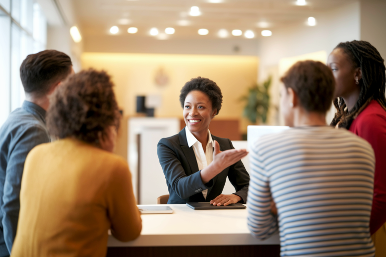 banque-interieur-conseiller-souriant-groupe-divers