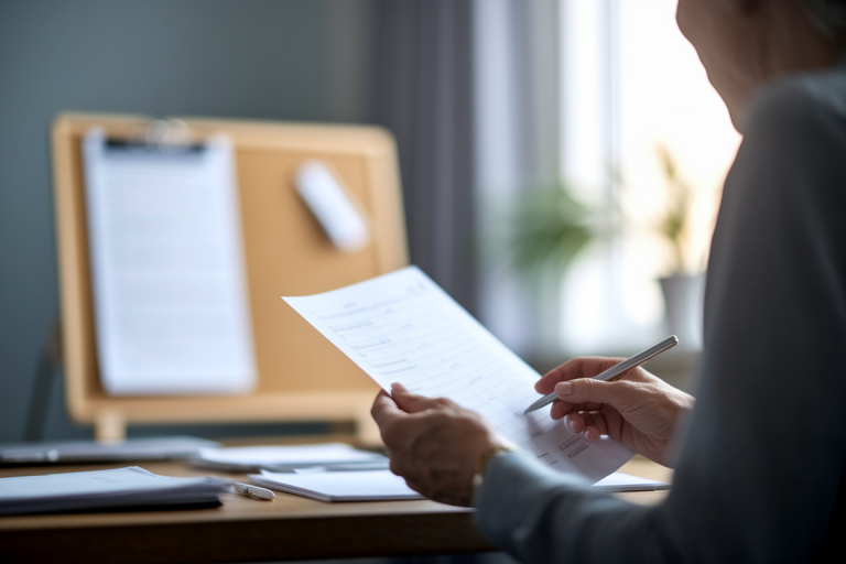 personne-agee-bureau-papiers-tableau-flou