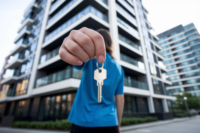 personne-dos-cle-immeuble-moderne