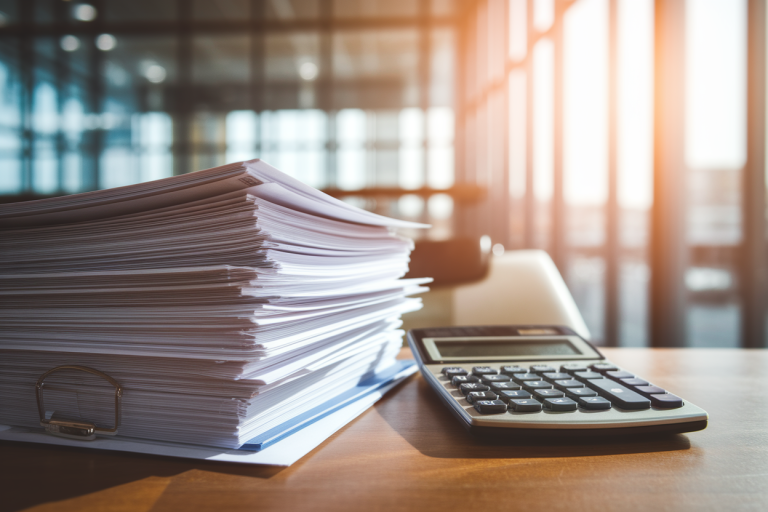 pile-documents-calculatrice-table-bois